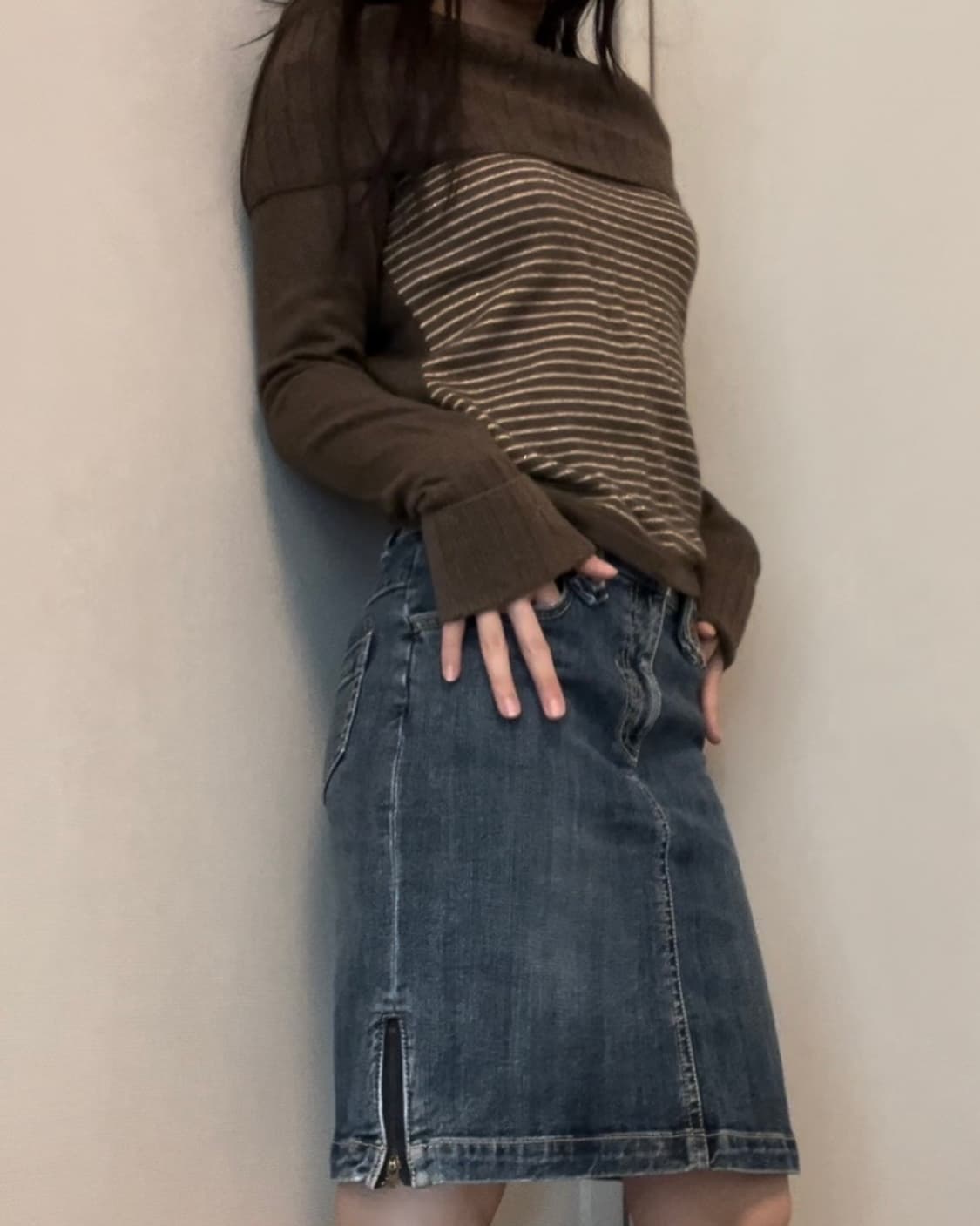 detail denim midi skirt 상품이미지6