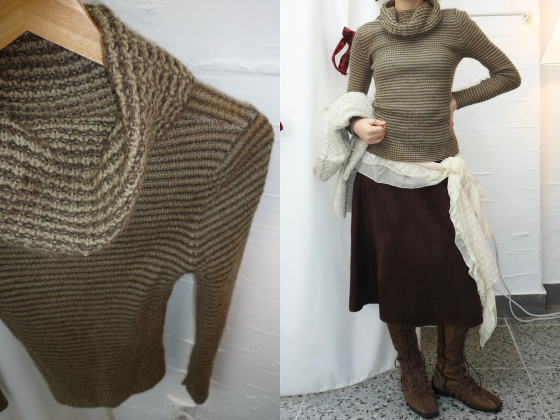 taupe stripe knit turtleneck 상품이미지1