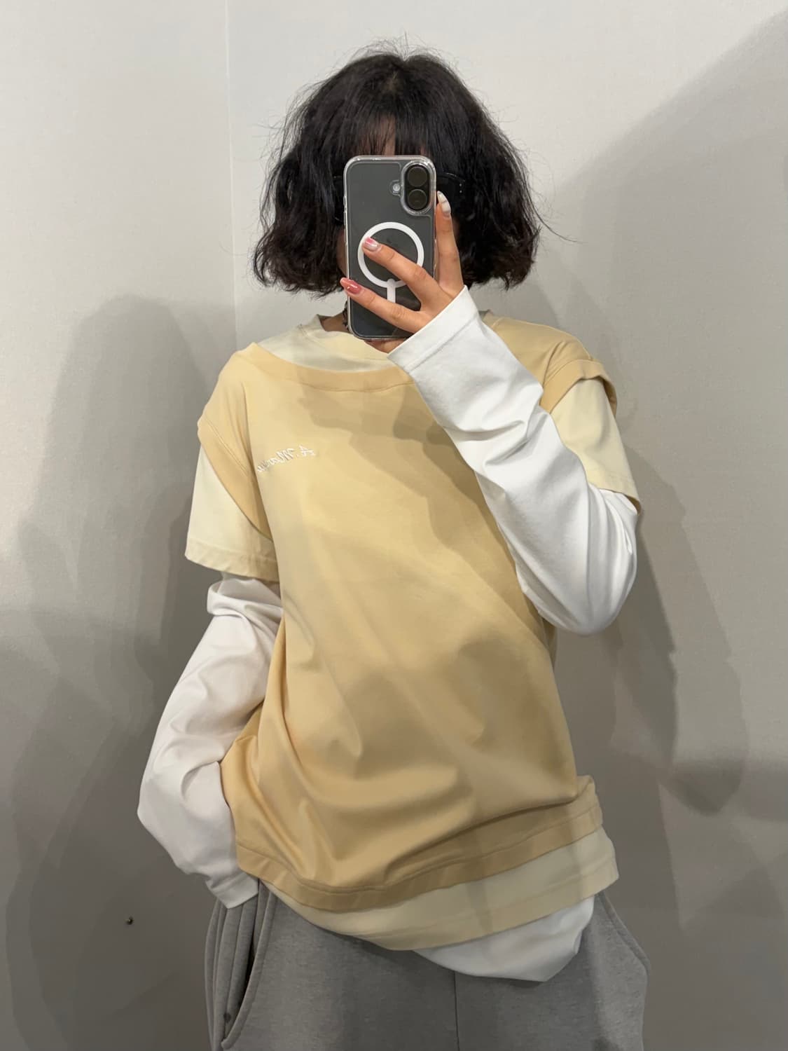 L ANDREA MARTIN 레이어드 롱 슬리브 긴팔 티셔츠 베이지 상품이미지1