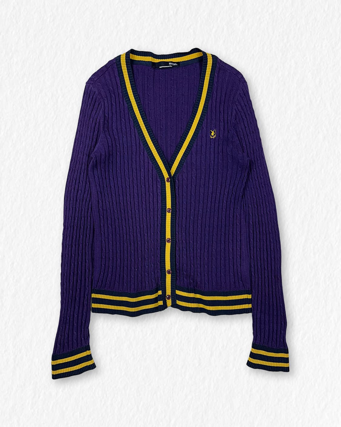 노튼 배색 가디건 퍼플 상품이미지1