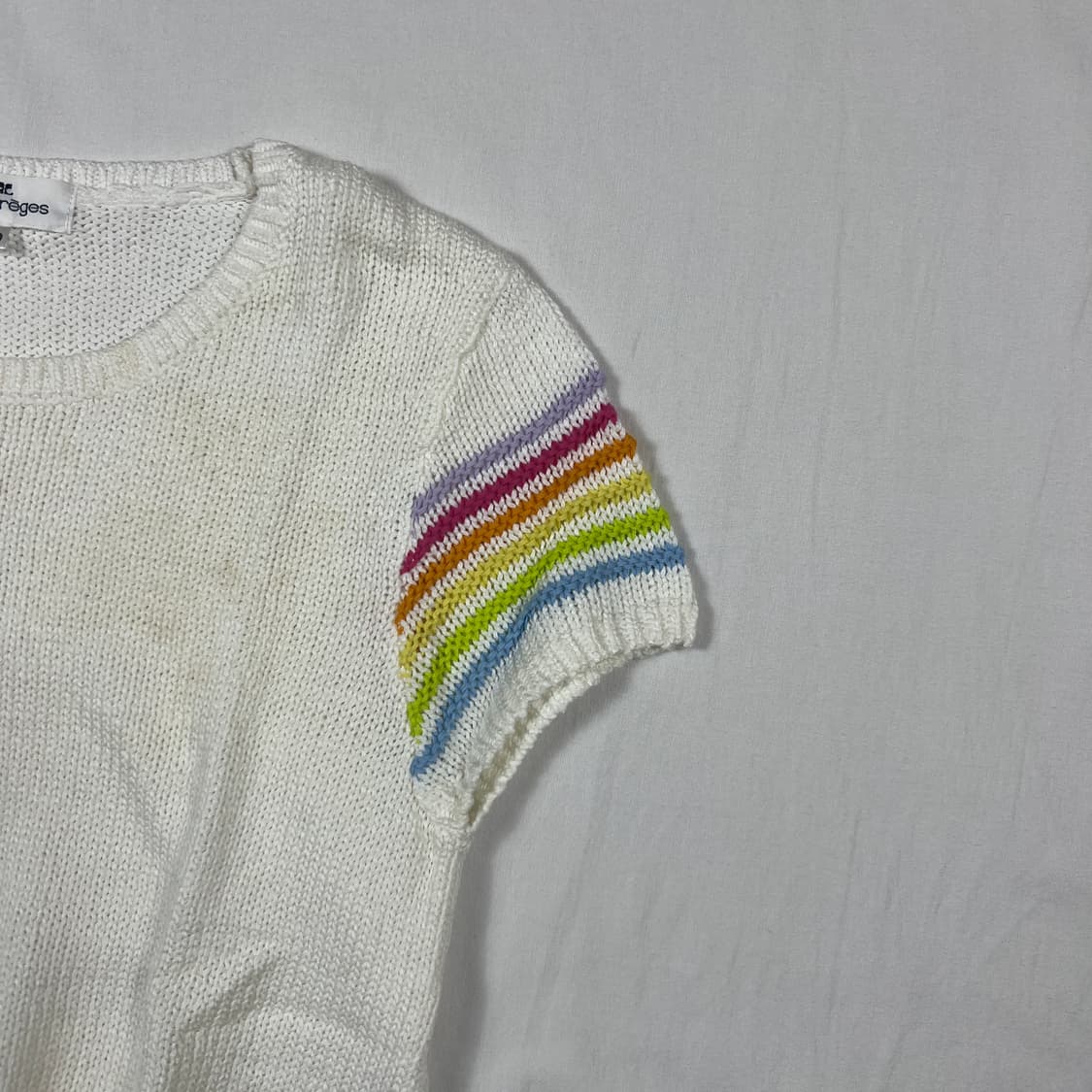 90‘s 꾸레쥬 꾸레주 courreges 로고 레인보우 반팔 니트 티셔츠 상품이미지3