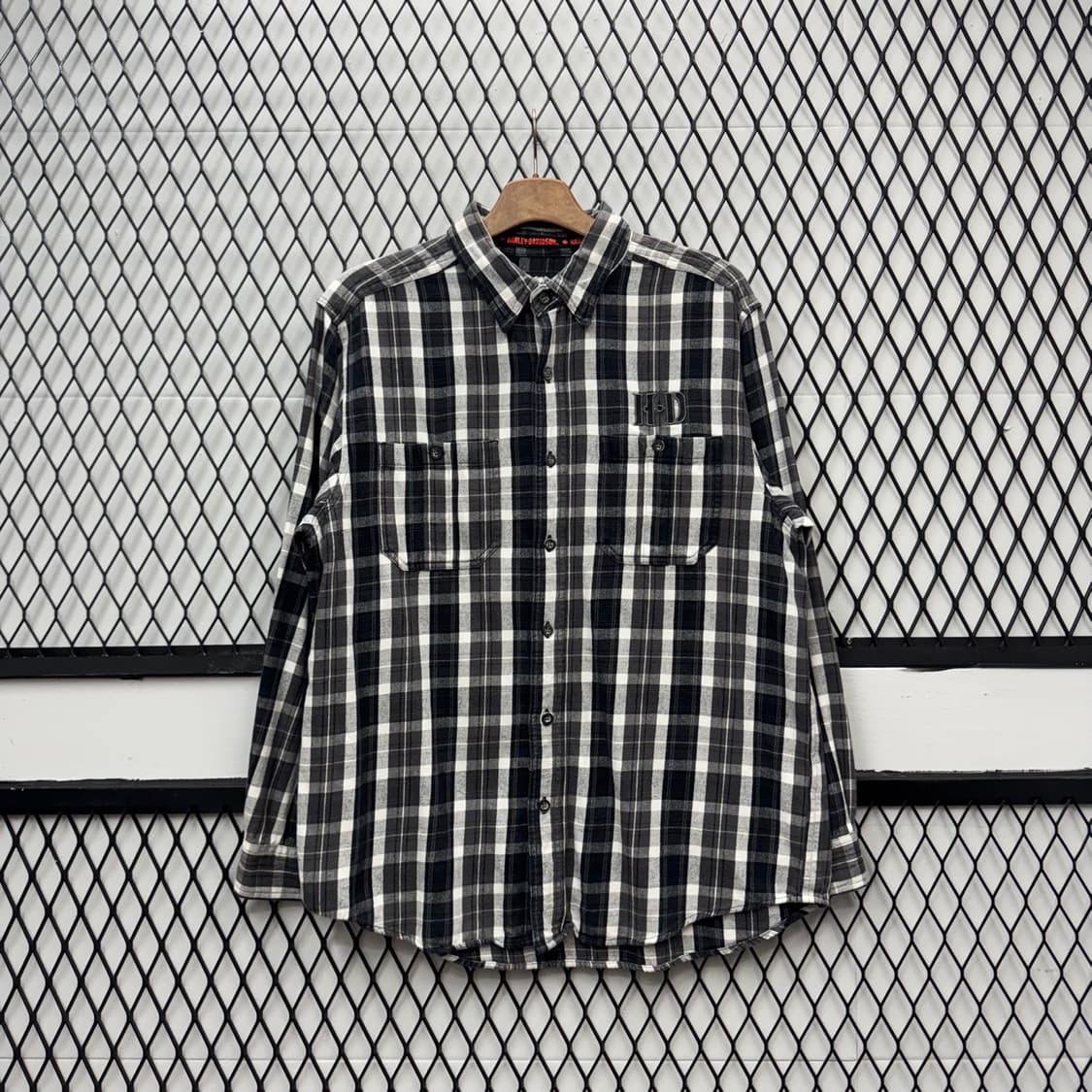 할리데이비슨 긴팔 체크 셔츠 이니셜 로고 포인트 블랙 화이트 상품이미지1