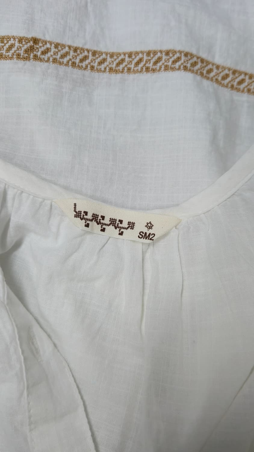 튜닉 원피스 화이트 M 자수 헨리넥 7부 면 상품이미지5