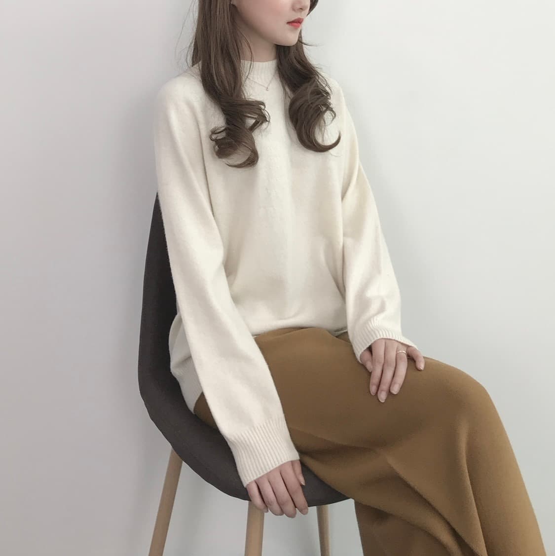 메리노 울캐시 홀가먼트 반목니트 크림 (M)새상품 상품이미지2