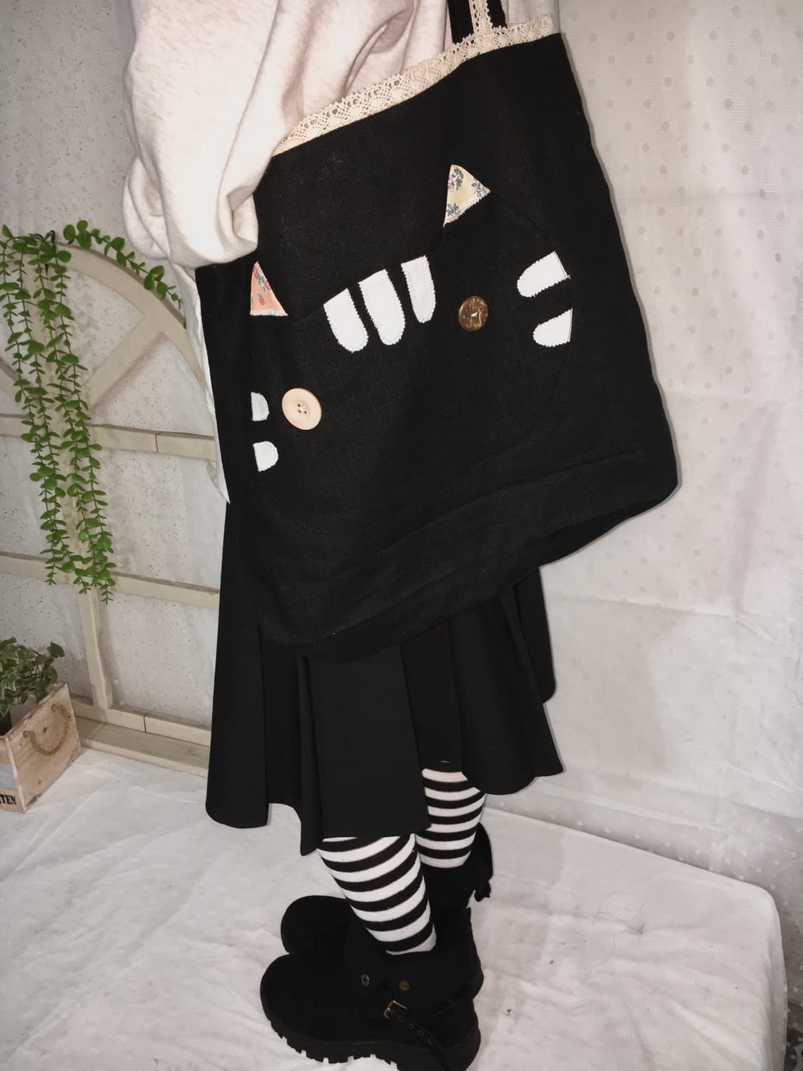 [HAND MADE] 핸드메이드 고양이 포켓 패치워크 숄더백 모리걸 상품이미지3