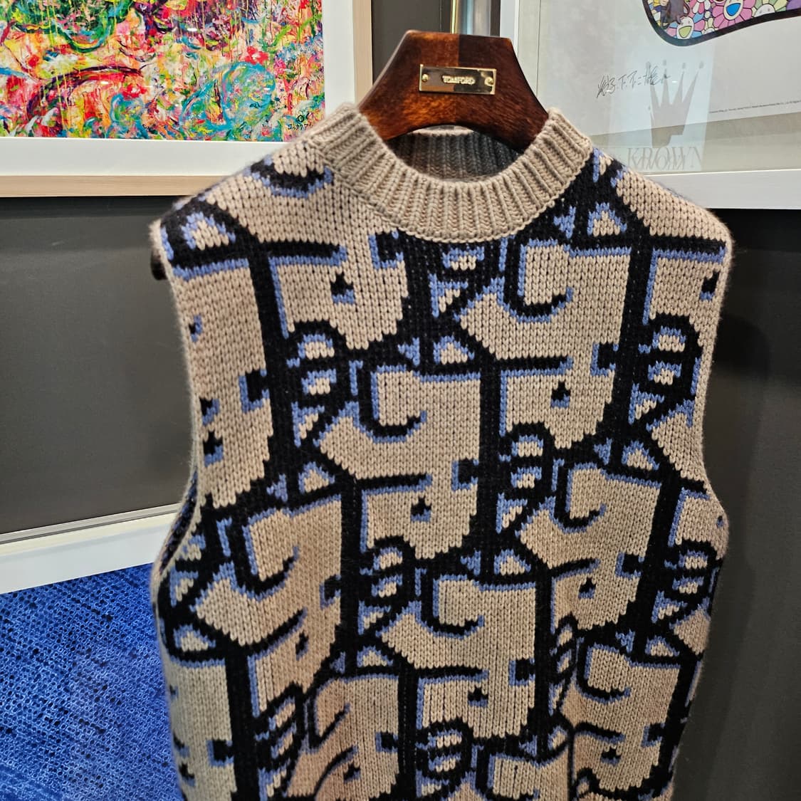 디올 x 캑터스 잭 오버사이즈 슬리브리스 스웨터 베이지 블랙 상품이미지2