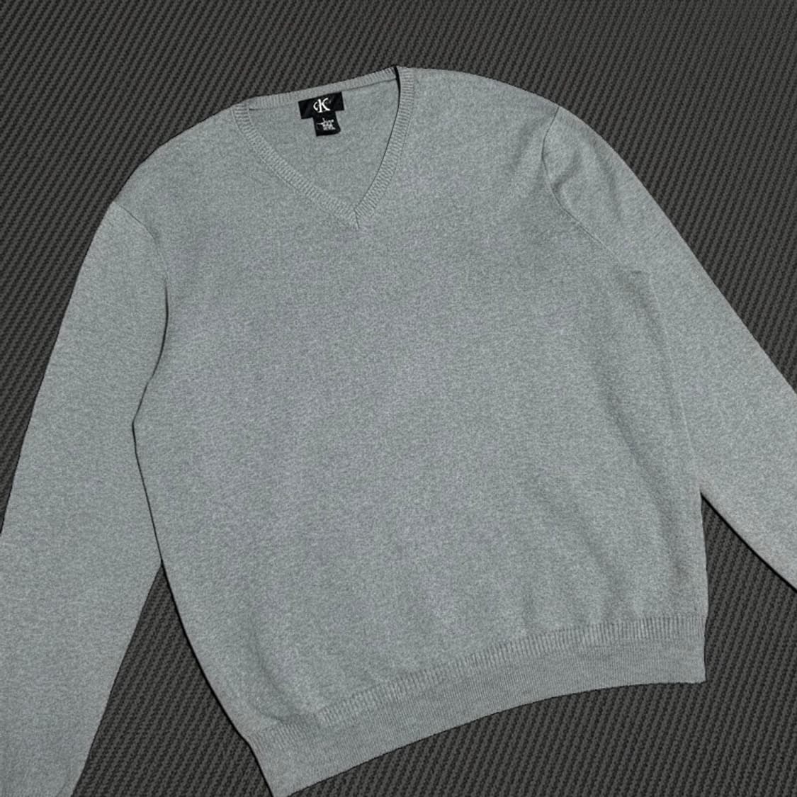 [L] Calvin klein 캘빈클라인 그레이 코튼 브이넥 니트 상품이미지2