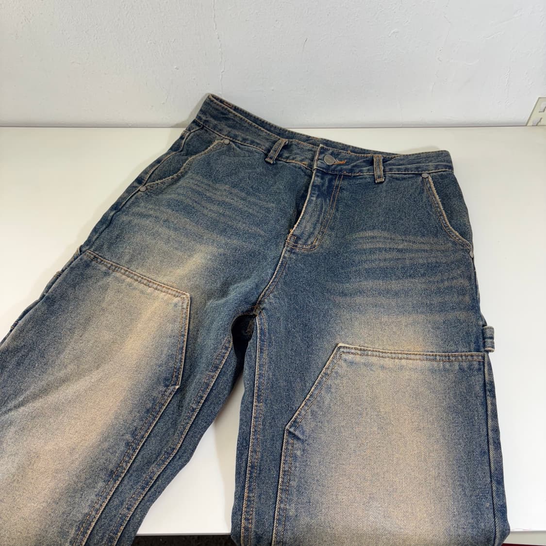 M 엑스톤즈 일자핏 녹워시드 카펜더 데님팬츠 상품이미지1