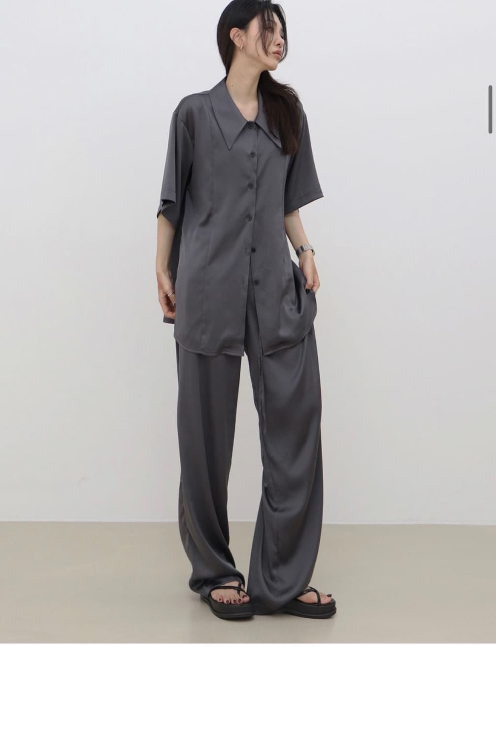 새상품) 트리밍버드 코클 셋업 팬츠 + 셔츠 세트 다크 실버 상품이미지8