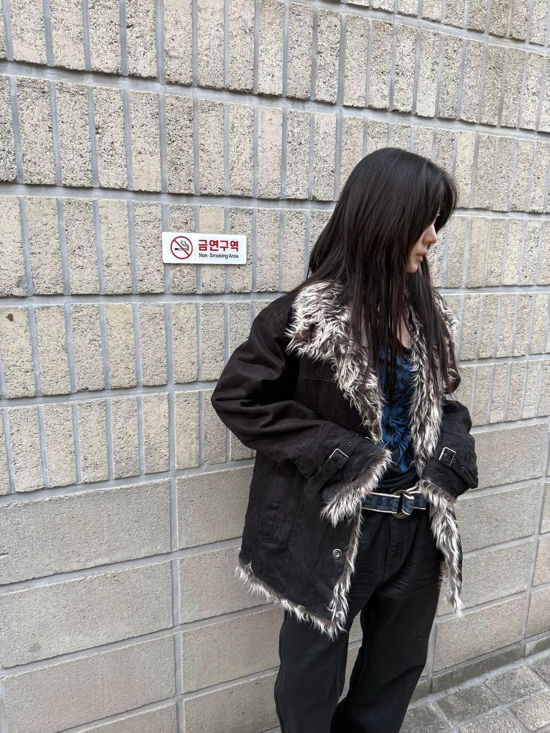 블랙 퍼 디테일 자켓 상품이미지5