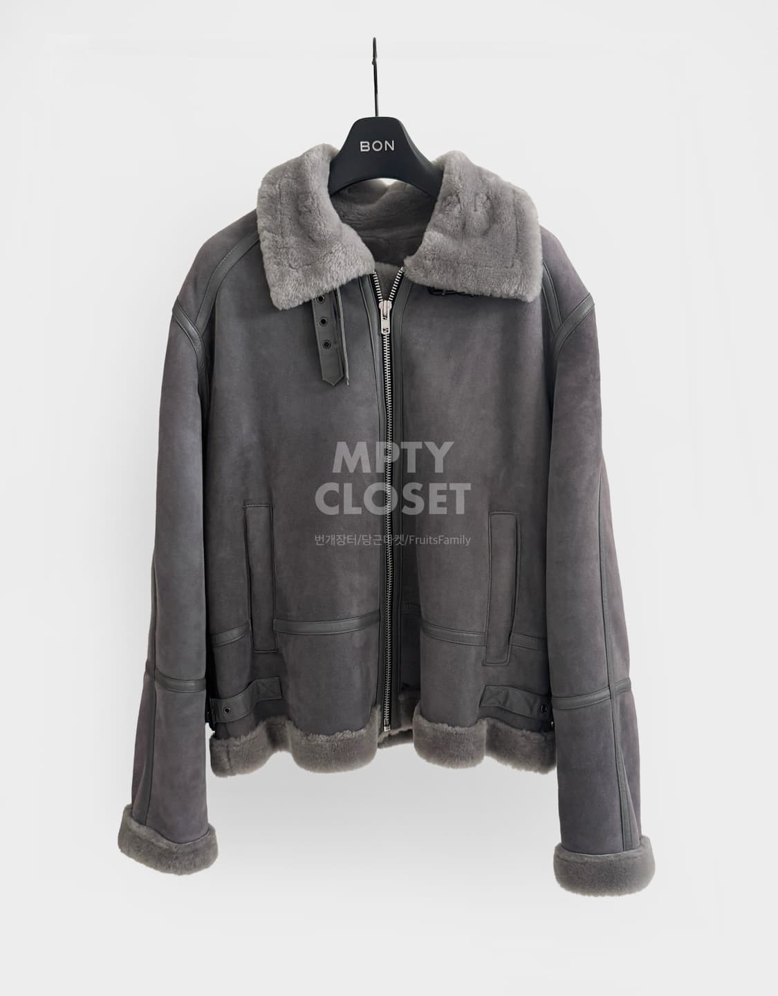 itleather 맞춤주문 에비에이터 무스탕 시어링 자켓 그레이 상품이미지1