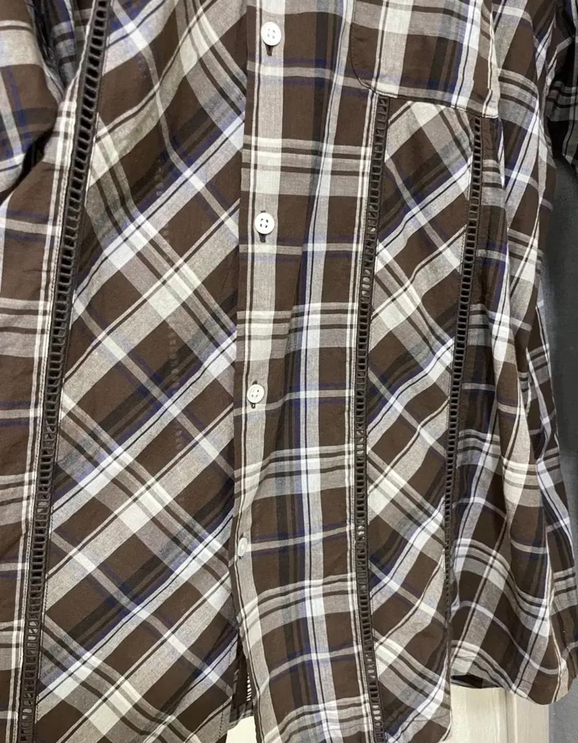 빔즈 beams 디테일 체크 셔츠 브라운 L 상품이미지3