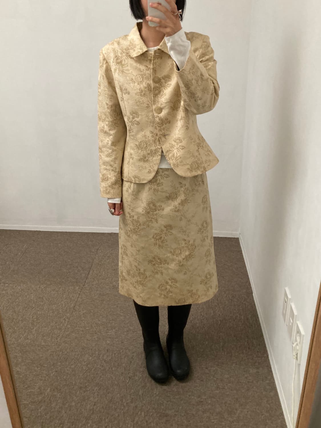 빈티지 앤틱 플라워 패턴 스커트 셋업 상품이미지1