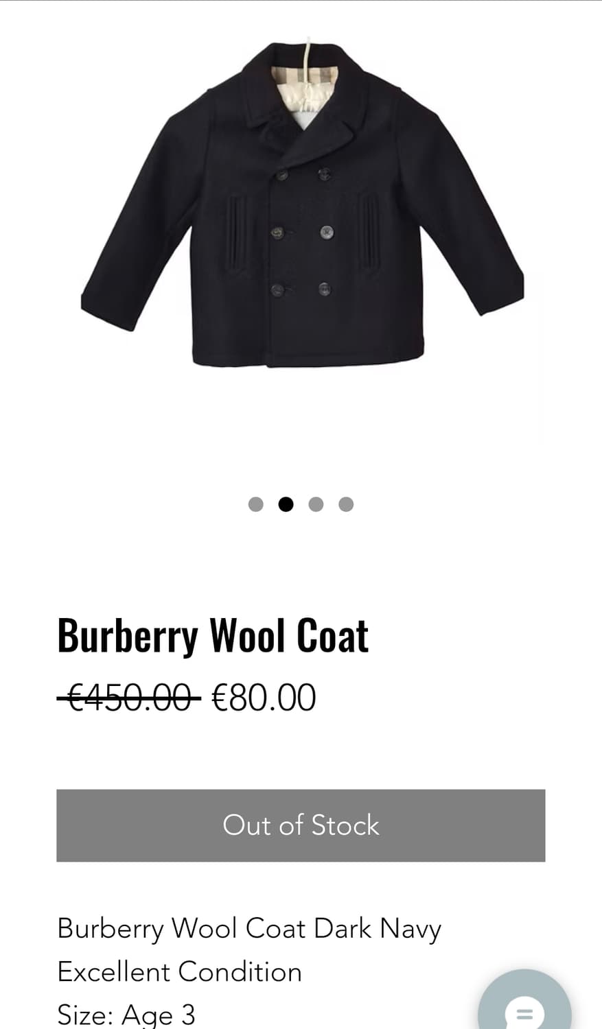 3Y 버버리키즈 다크 네이비 울 코트 상품이미지1