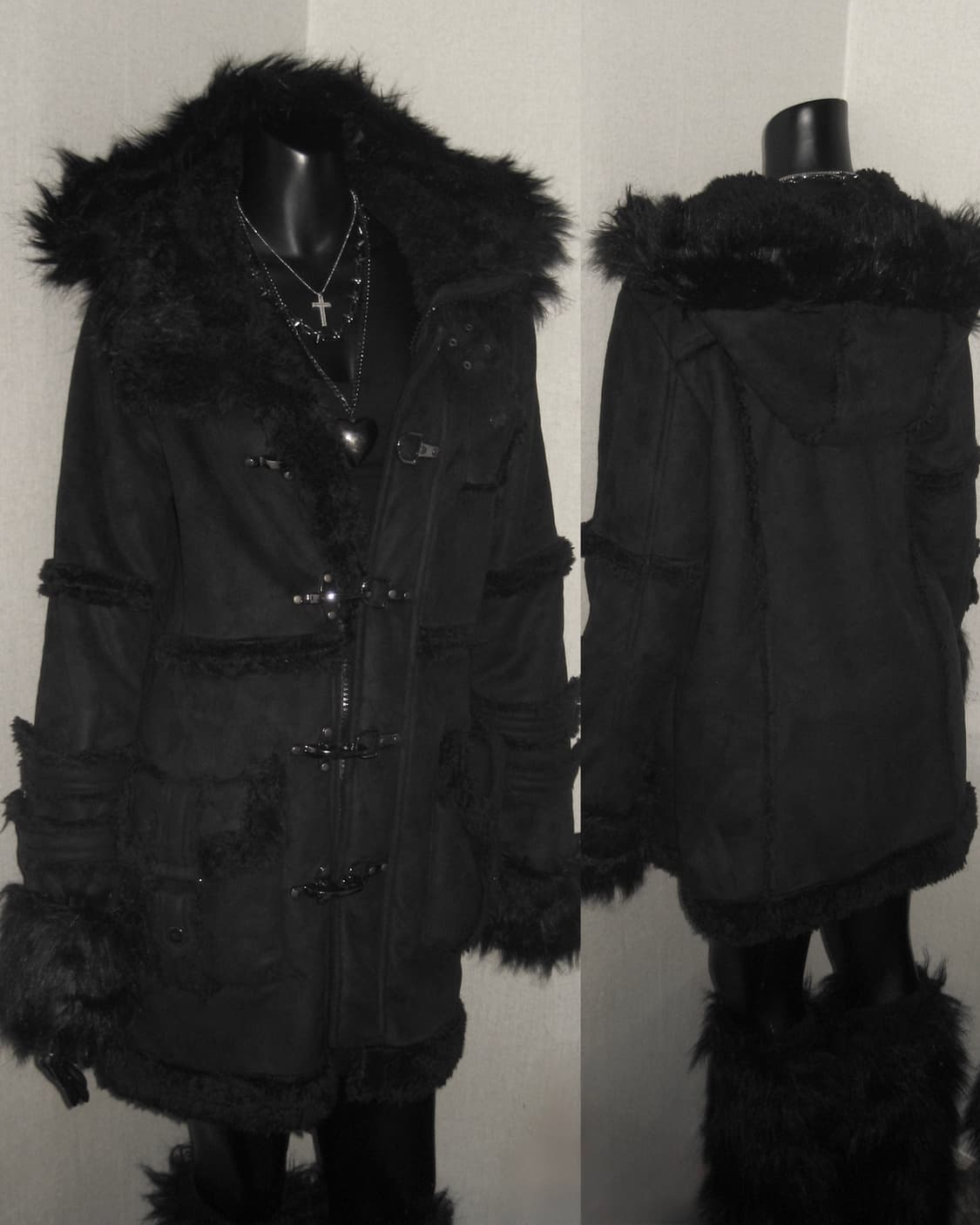 버클 퍼 후드 트리밍 코트 갸루 상품이미지1