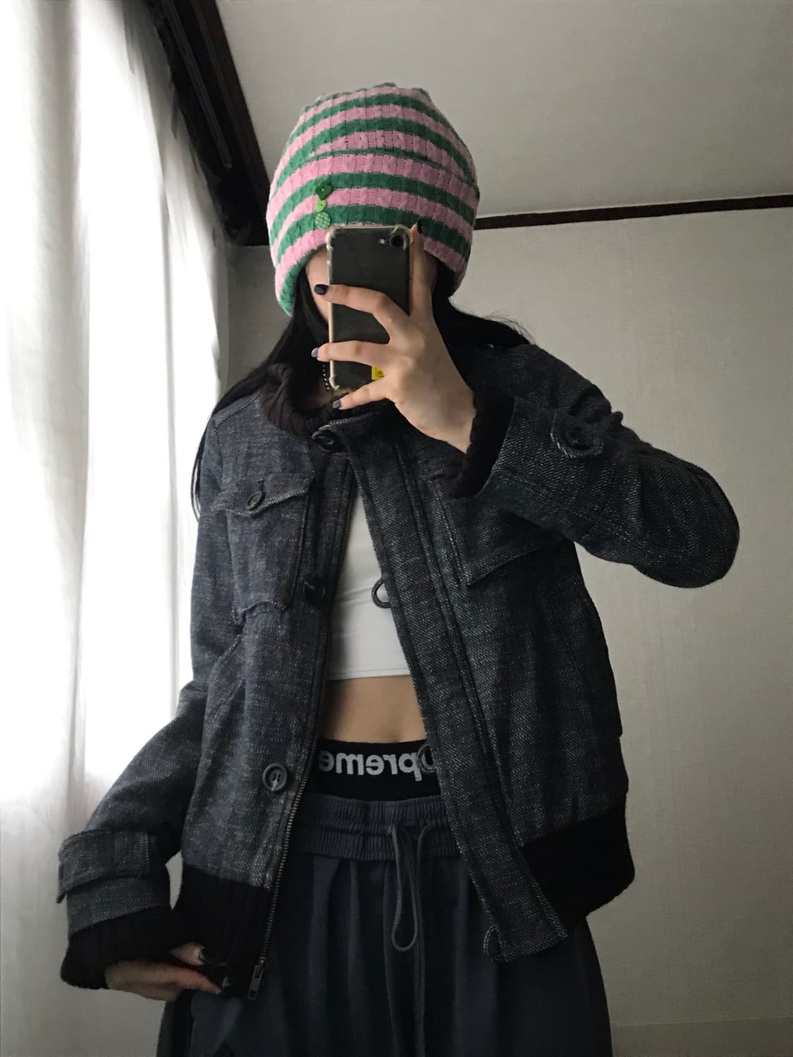 빈티지 더블 데님 니트집업 상품이미지5