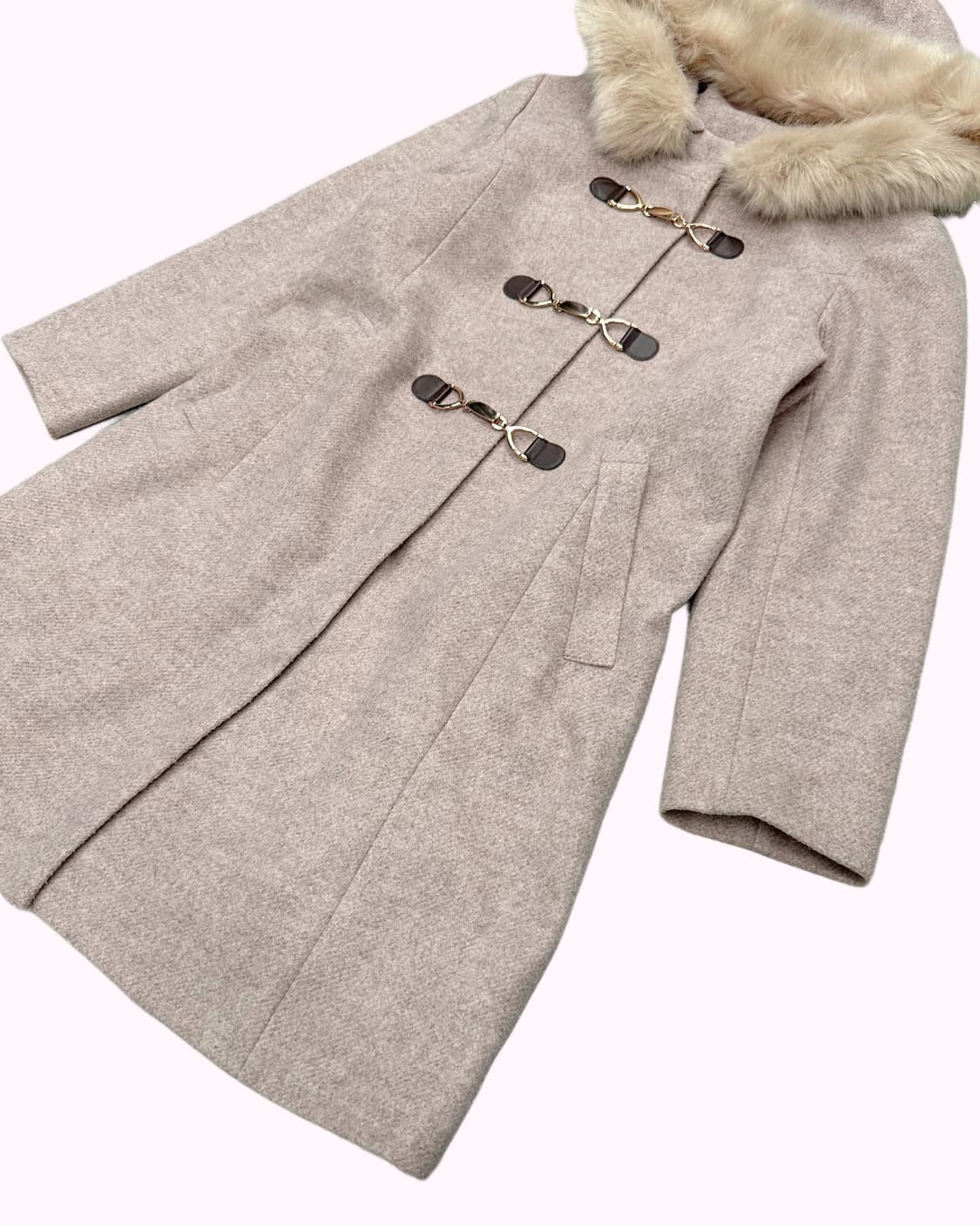 pink melange fur hood duffle coat 상품이미지3