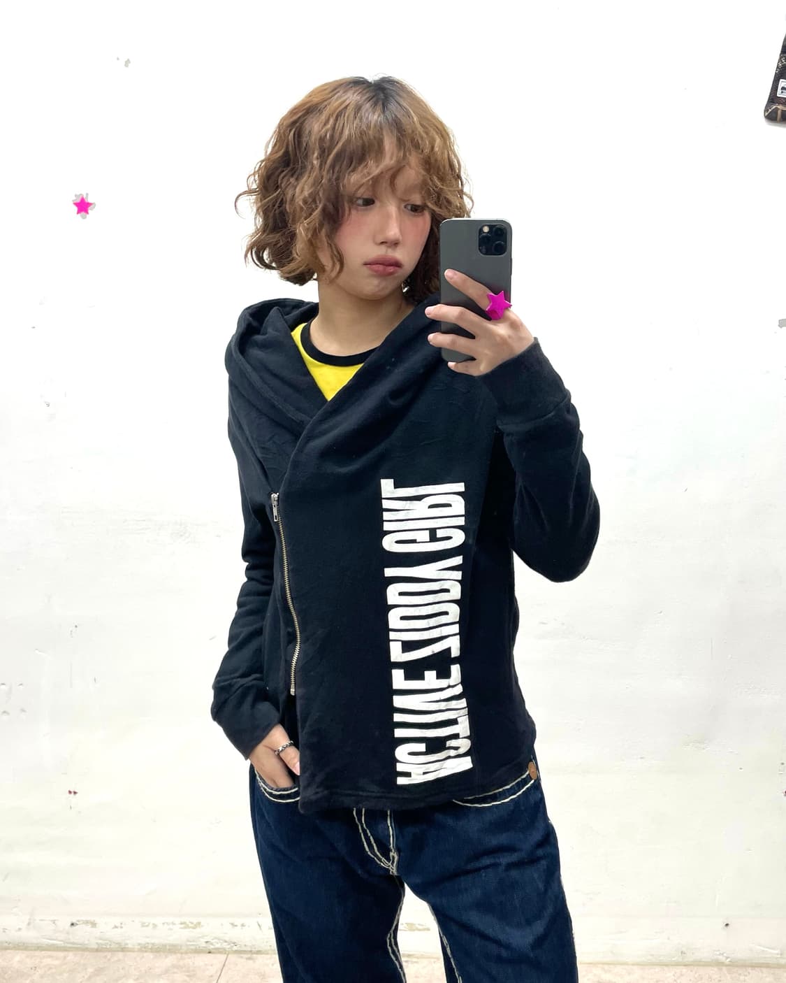 ziddy girl asymmetric black hoodie 상품이미지1