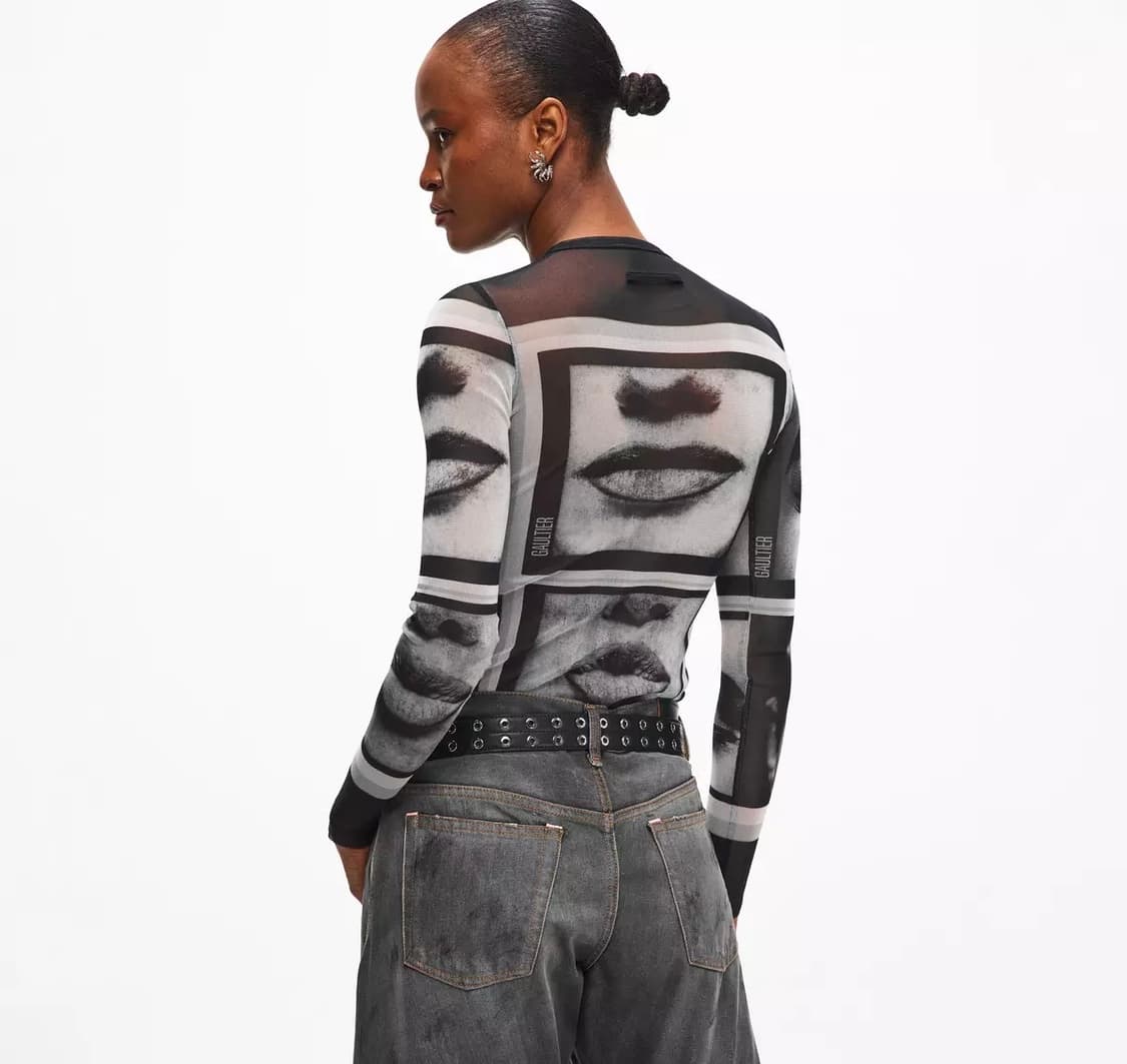 [XS,S,M]장폴고티에 Eyes Lips 롱 슬리브리스 탑/블랙 상품이미지3