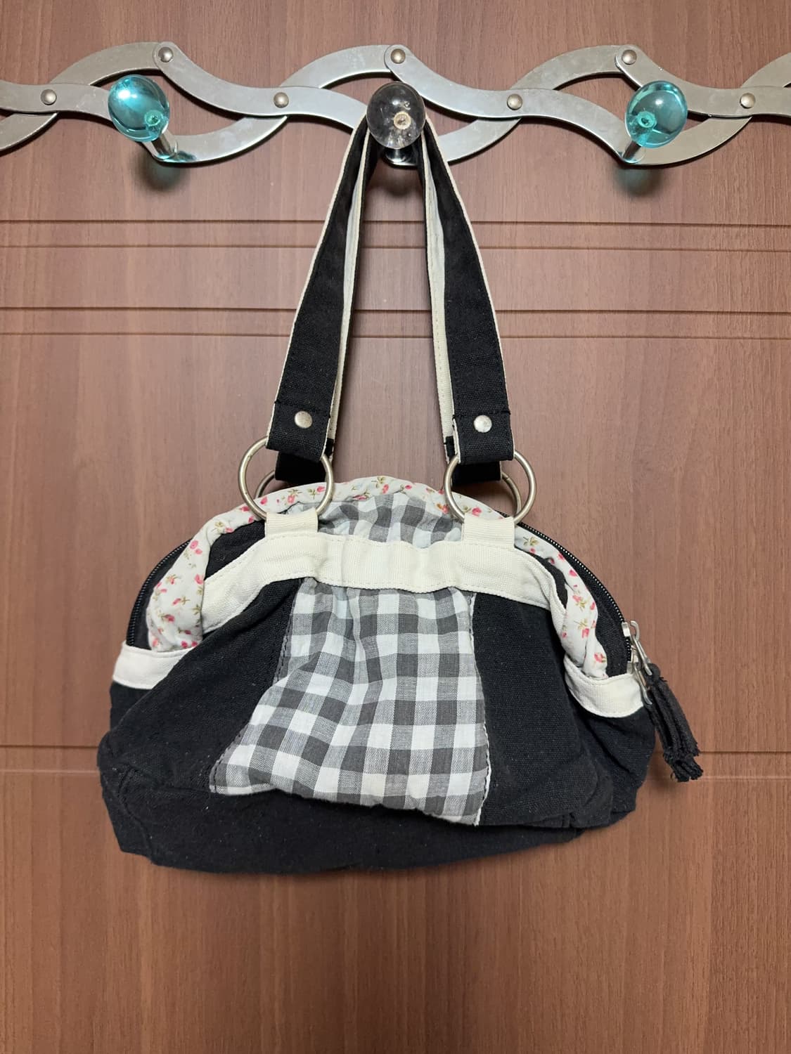 일본 빈티지 모리걸 핸드메이드 체크 플라워 핸드백 토트백 모리 가방 상품이미지2