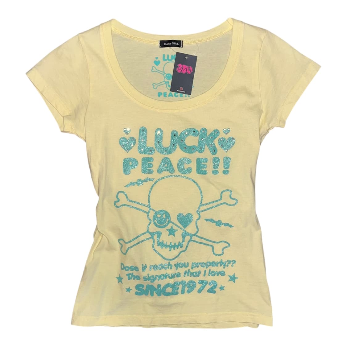 민트 옐로 레터링 해골 글리터 반팔티 y2k 키치 펑크 갸루 상품이미지1