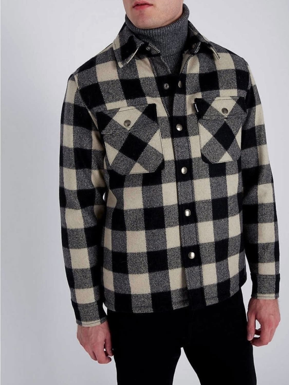 산드로 lumber 체크 셔츠 시어링 자켓 상품이미지1