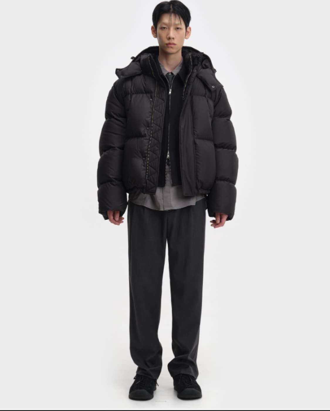 [Belier] 크로스라인 후디드 구스 다운(올리브) M 상품이미지1