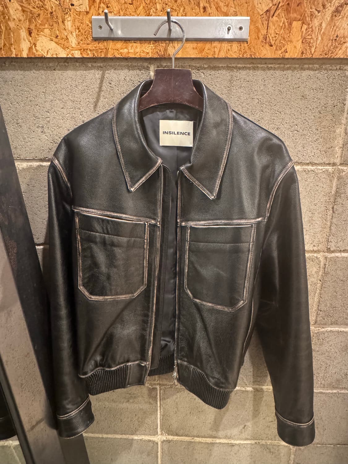 인사일런스 디스트레스드 레더 자켓 블랙 M 상품이미지1