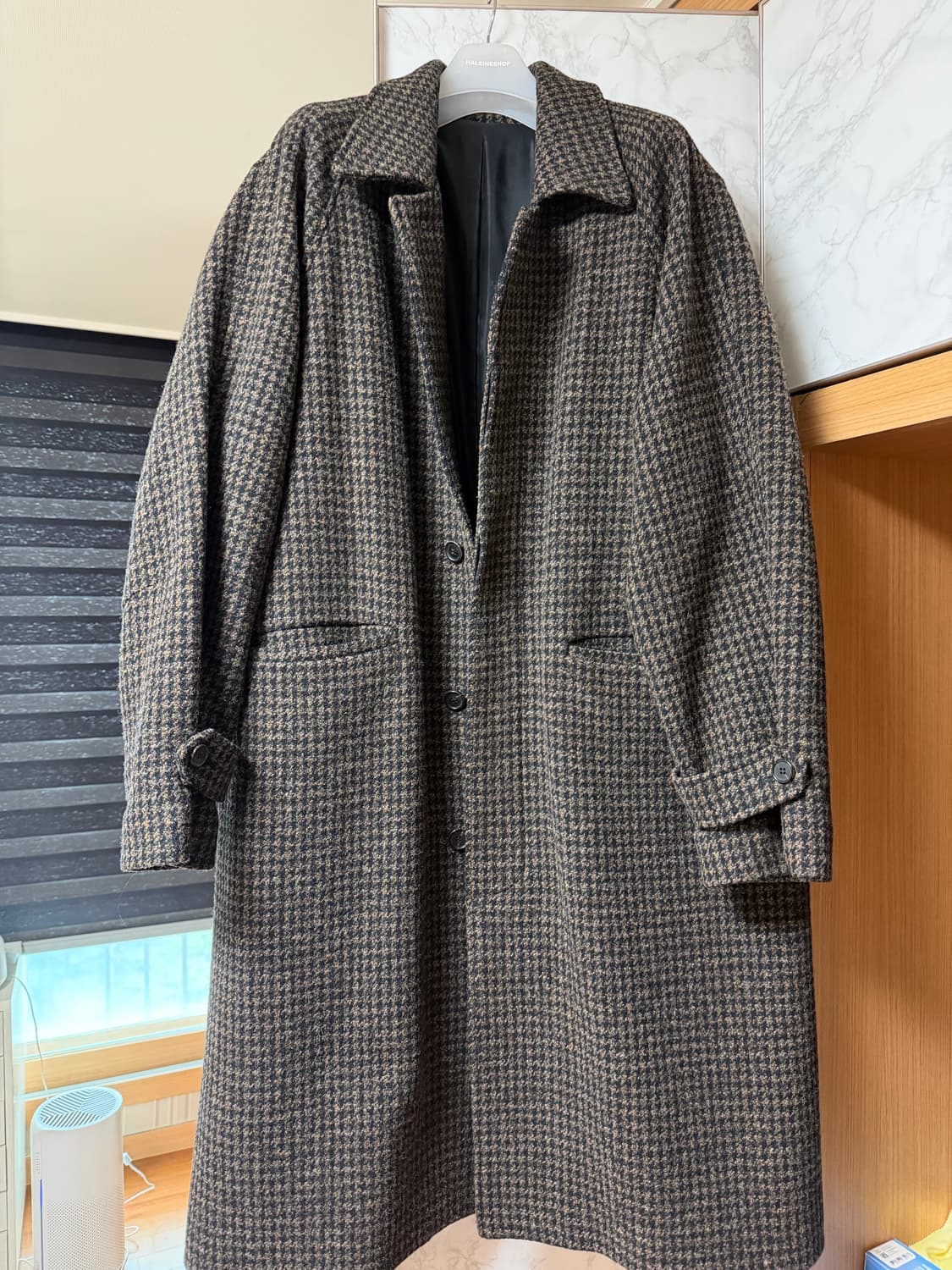 알렌느 체크 브라운 발마칸 코트 상품이미지1