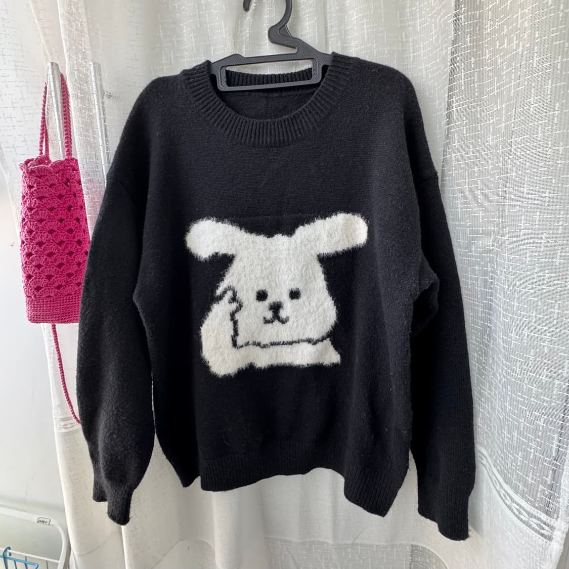 블랙 화이트 토끼패턴 니트 긴팔 스웨터 상품이미지2