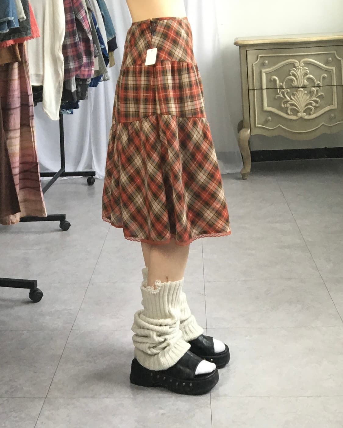 Check pattern patch layer skirt 상품이미지4