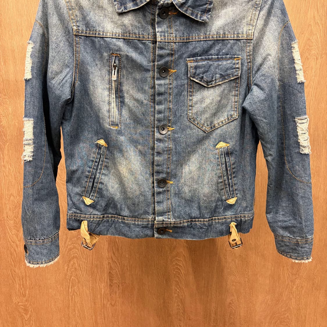 돌체앤가바나 데님 자켓 디스트로이드 집업 포켓 버클 디테일 블루 상품이미지5