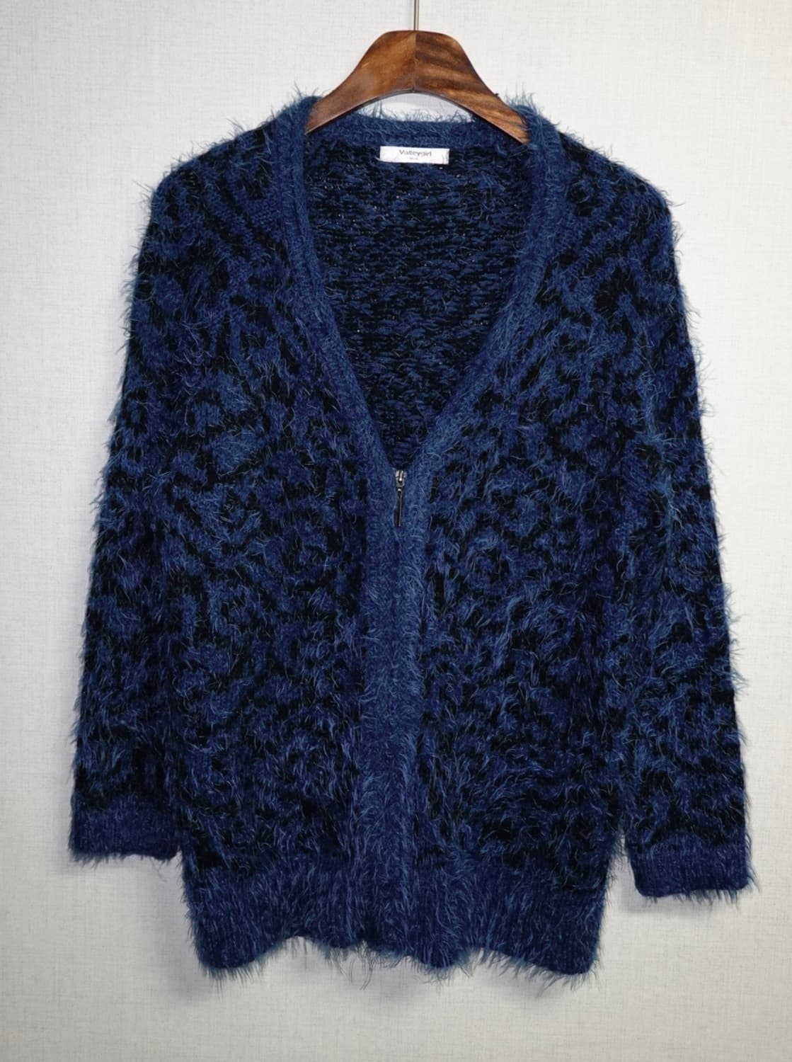 블루 레오파드 모헤어 질감 집업 가디건 상품이미지1