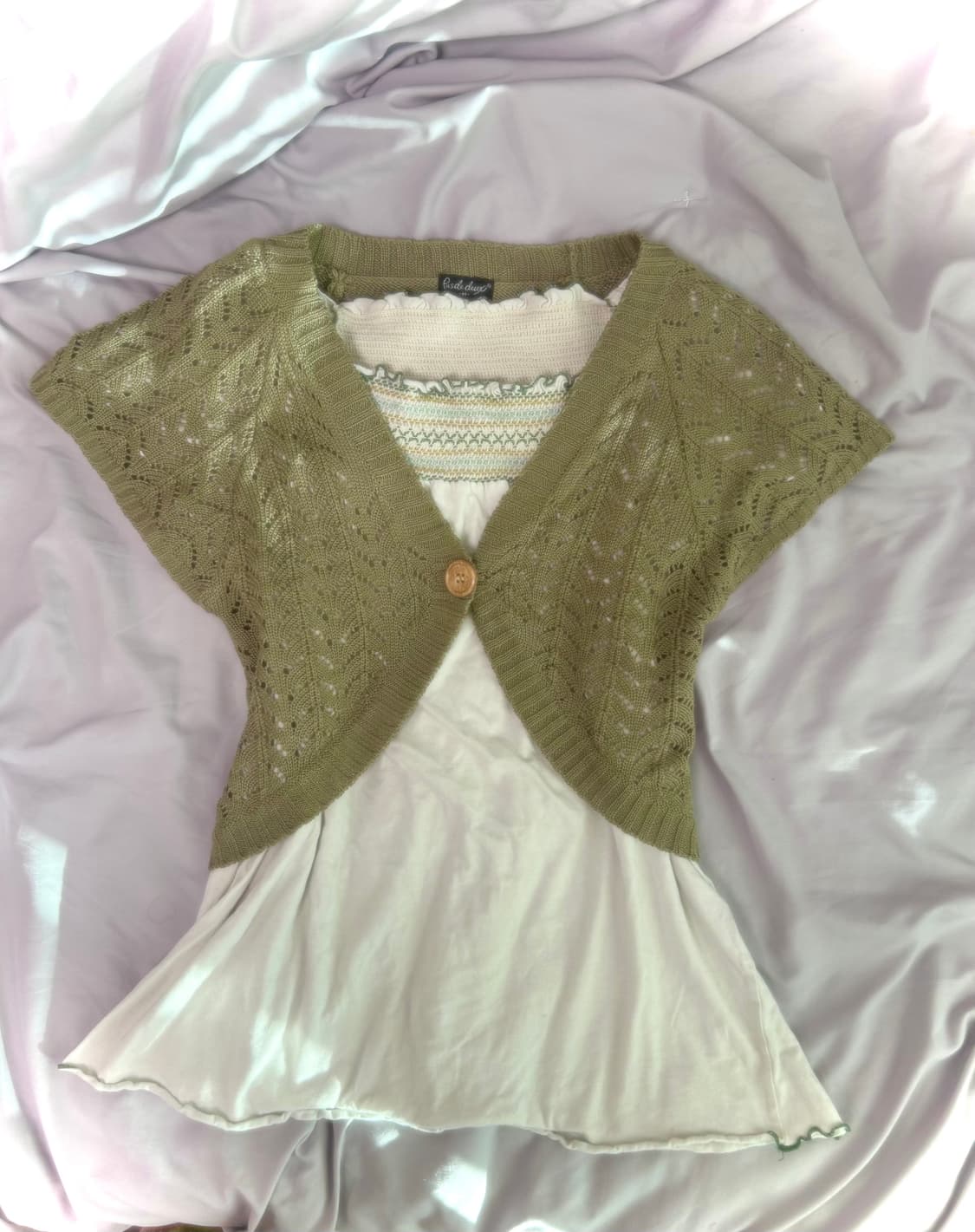 빈티지 모리걸 완두콩 상의 세트 크로셰볼레로 블라우스 너드 그런지페어리 상품이미지1