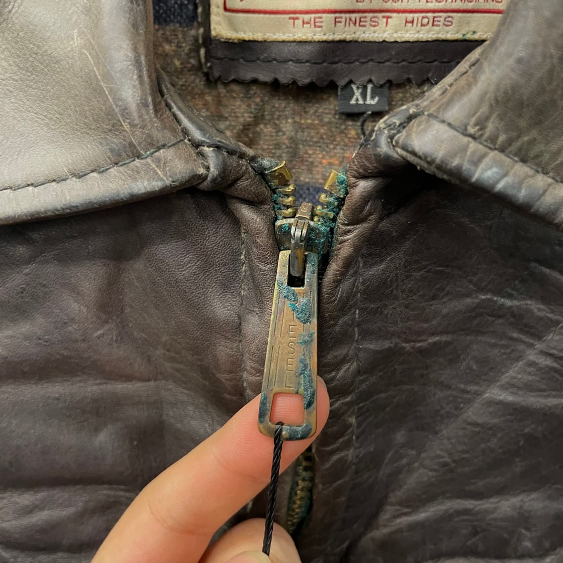 90s DIESEL 디젤 카우하이드 리얼 레더 소가죽 벨크로 헌팅 코트 상품이미지6