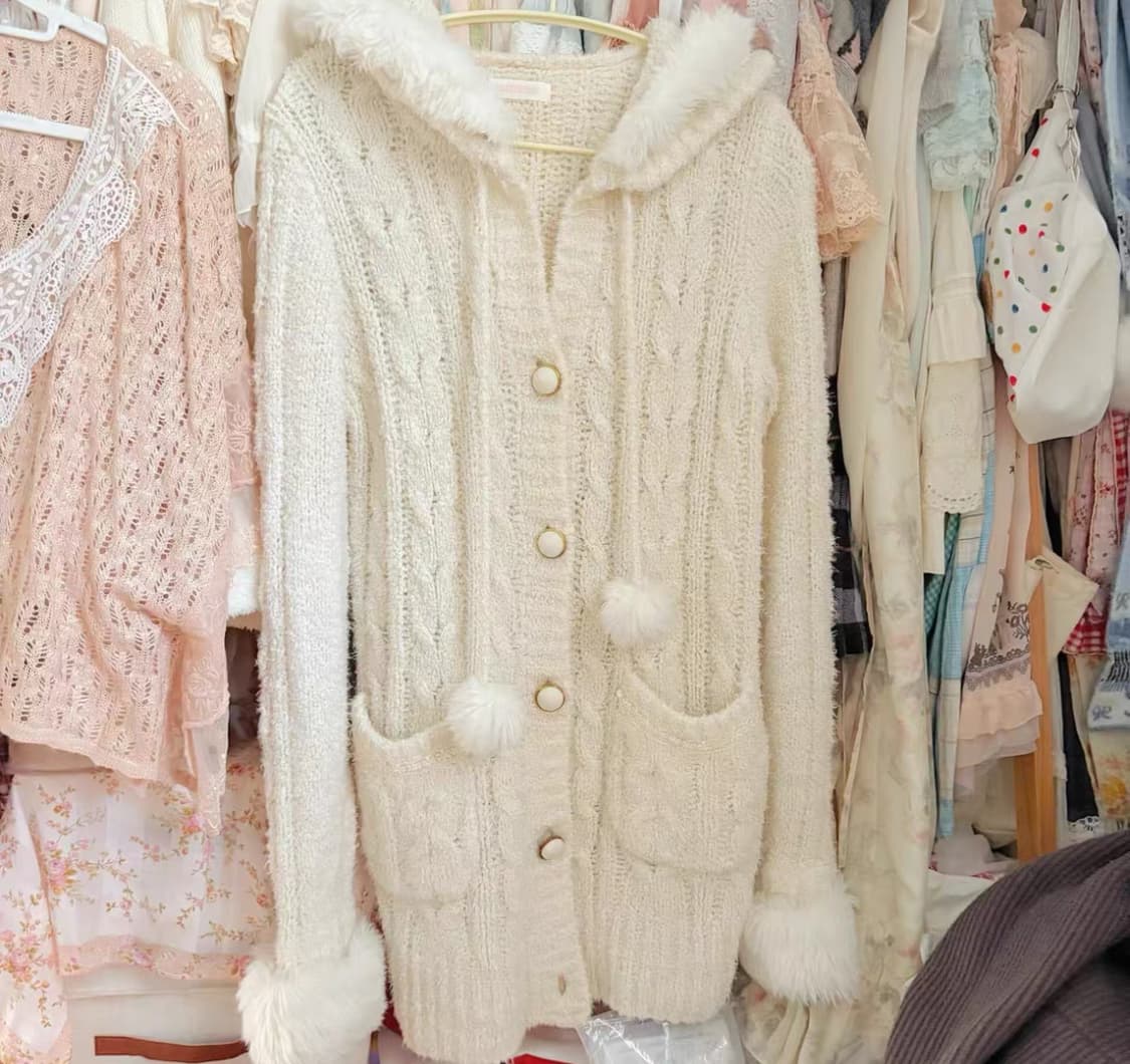 리즈리사 라떼갸루 폼폼이 후드 니트 상품이미지2