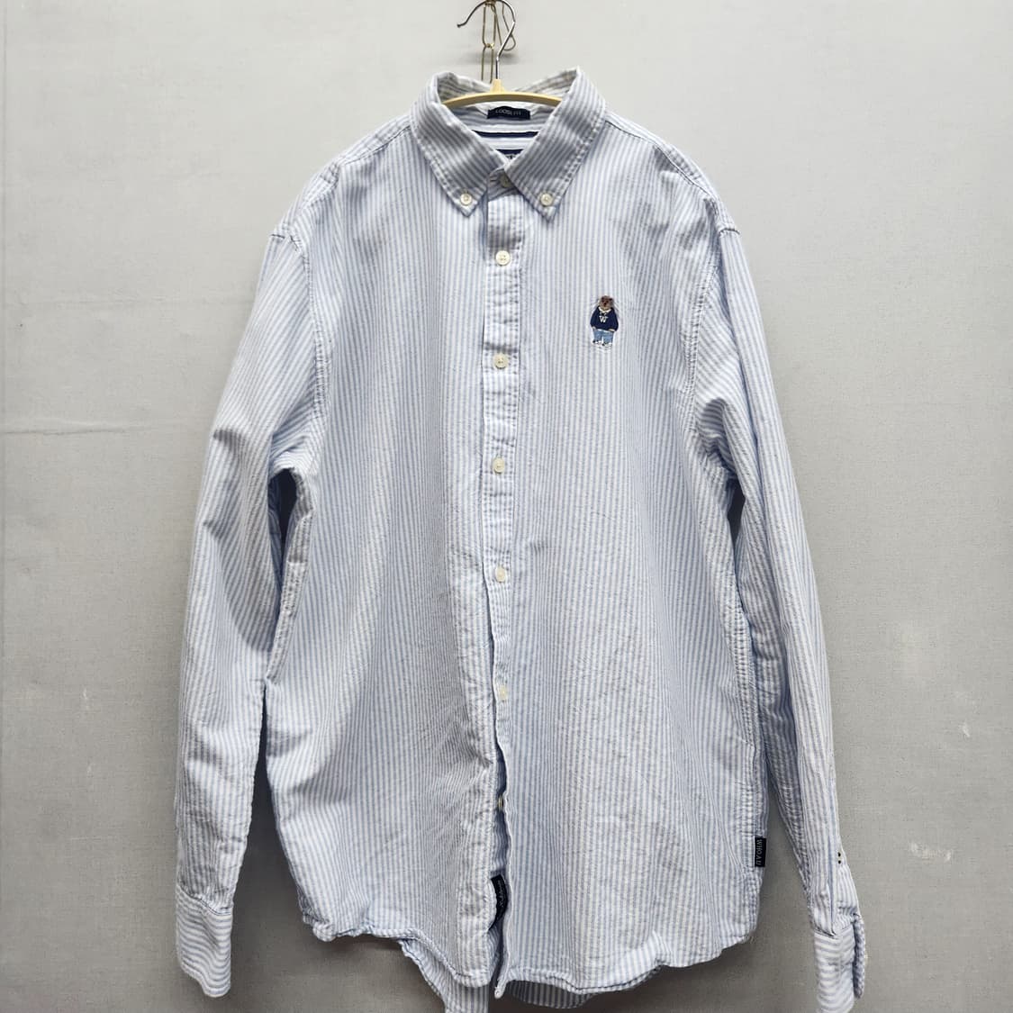 후아유 곰돌이 로고 스트라이프 옥스포드 셔츠 XL(XL) 상품이미지1