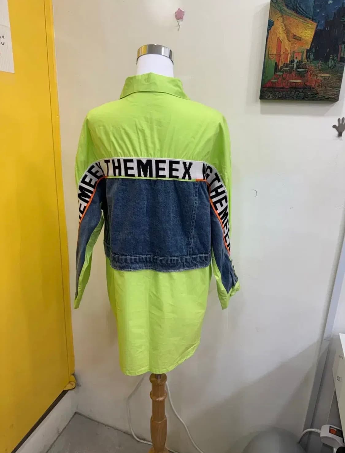 네온 라임 스마일 패치 데님배색 롱셔츠 / 유니크 스트릿 셔츠자켓 상품이미지7