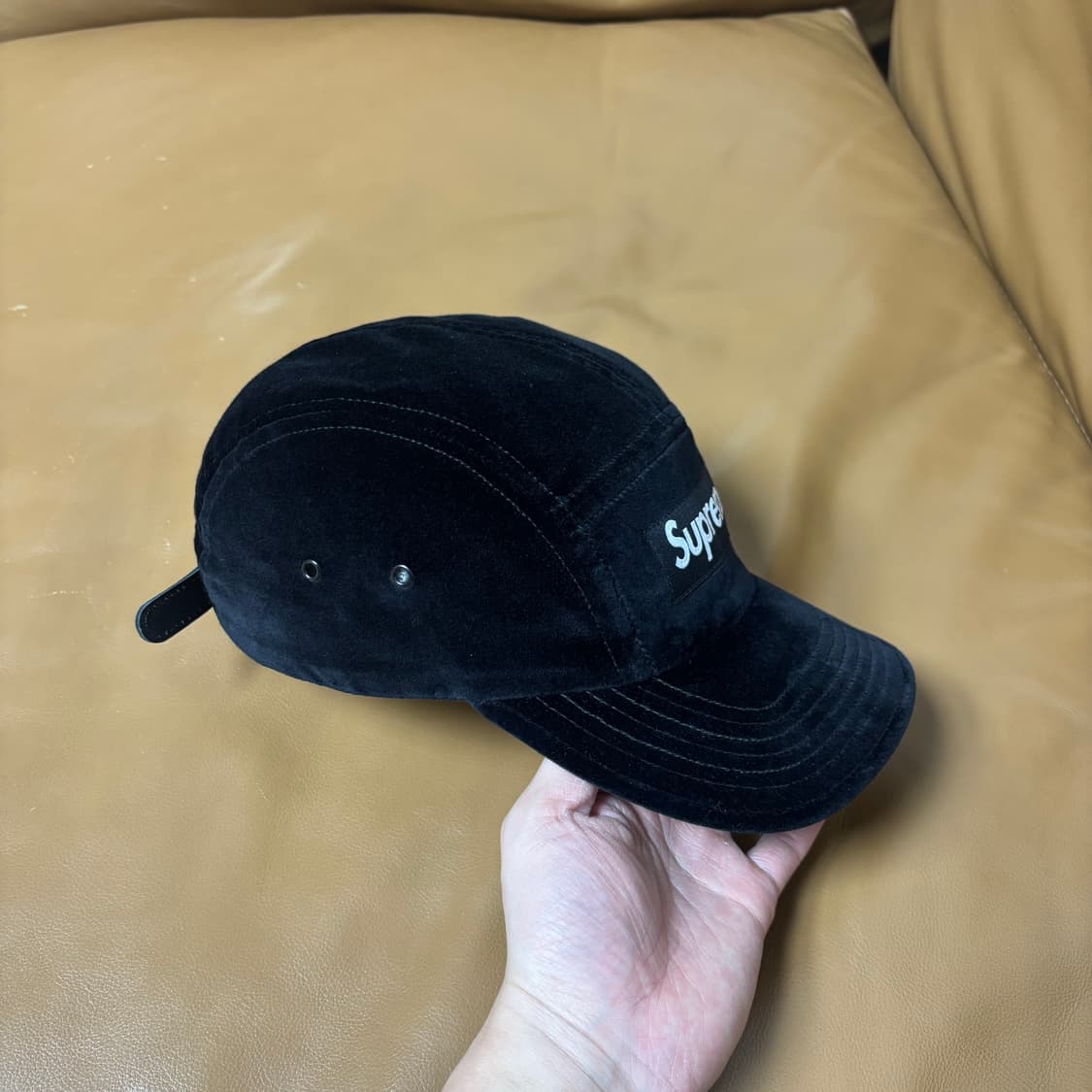 슈프림 캠프캡 모자 박스로고 벨벳 블랙 상품이미지3