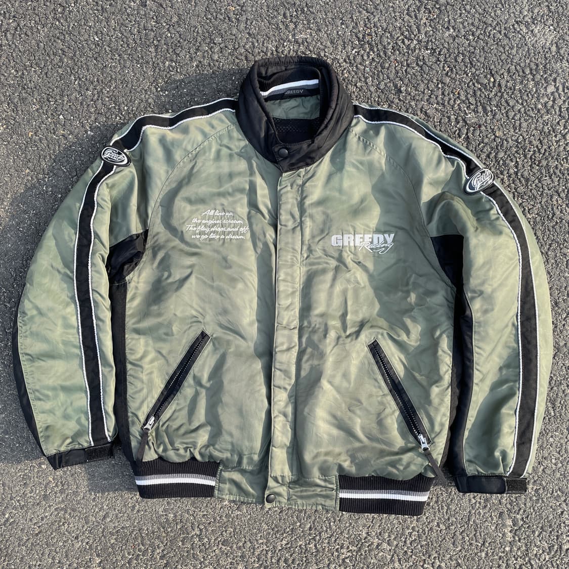 90s GREEDY 불독 올드스쿨 레이싱 봄버 자켓 항공잠바 XXL 상품이미지6