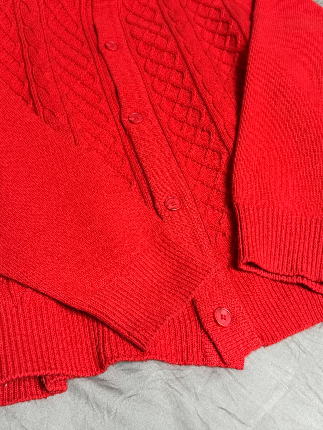 웨이비니스 더블 텍스처 라운드넥 가디건 레드 2 상품이미지7