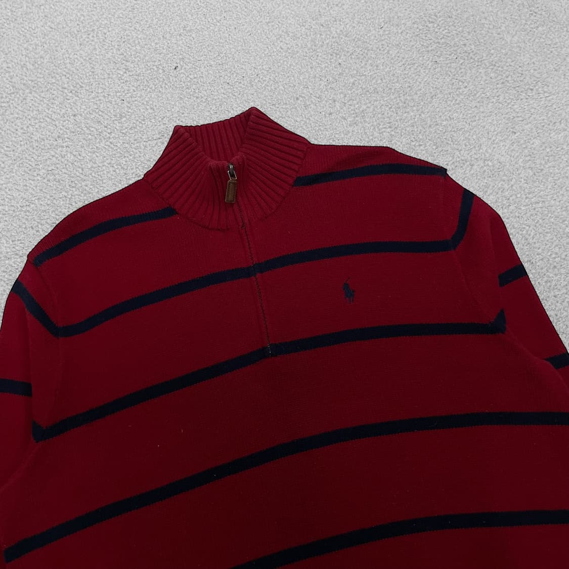 폴로 랄프로렌 스트라이프 하프 집업 니트 레드 네이비 상품이미지2