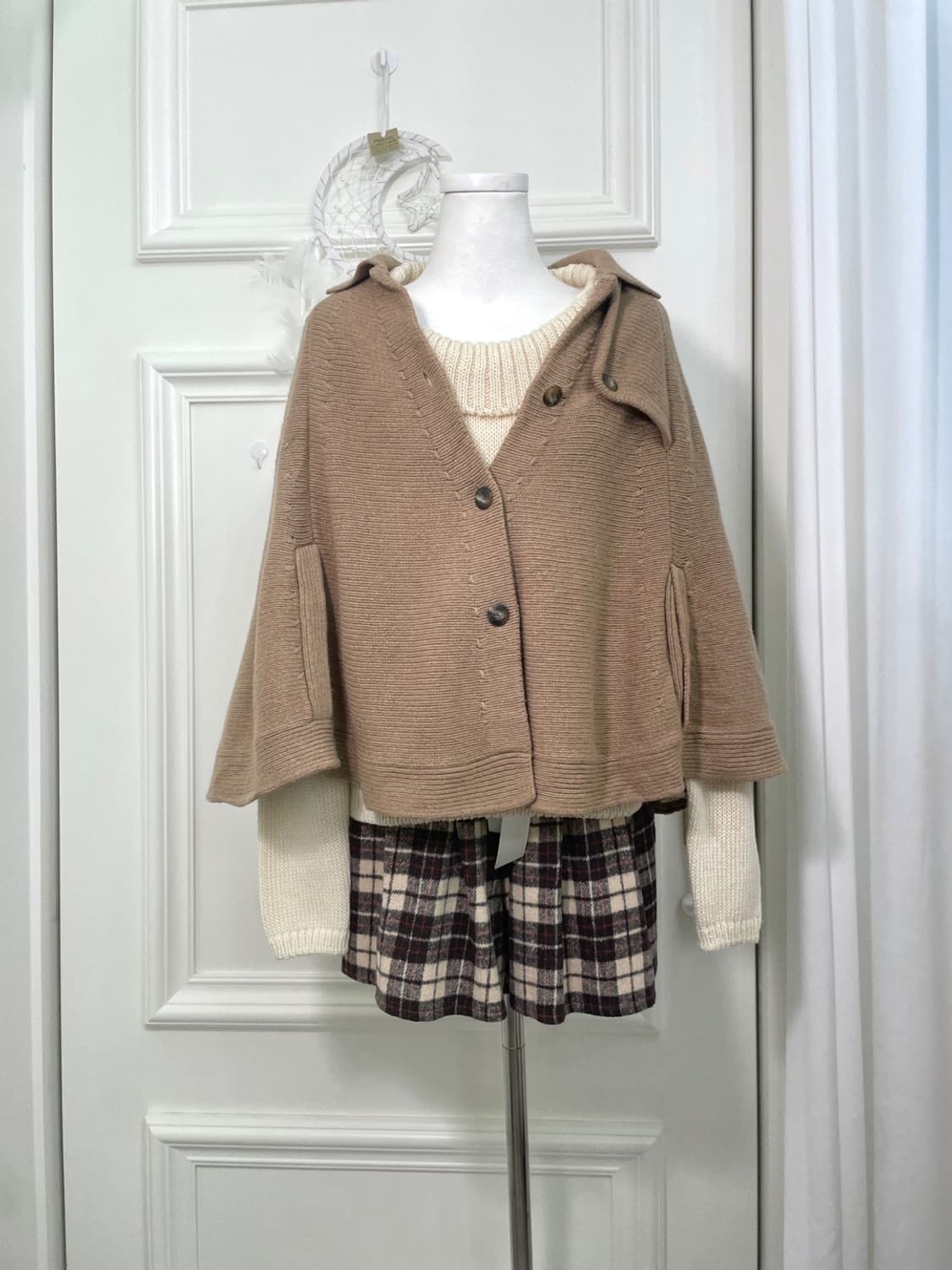 brown beige check pleats pocket banding 상품이미지5