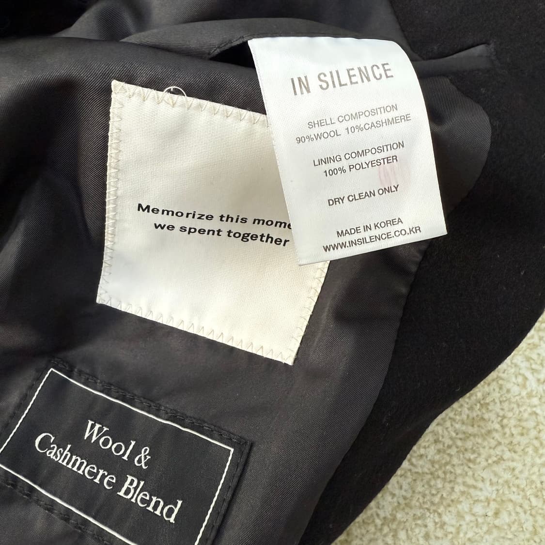 [실측확인] 인사일런스 블랙 울 캐시미어 싱글코트 0105T1 상품이미지4