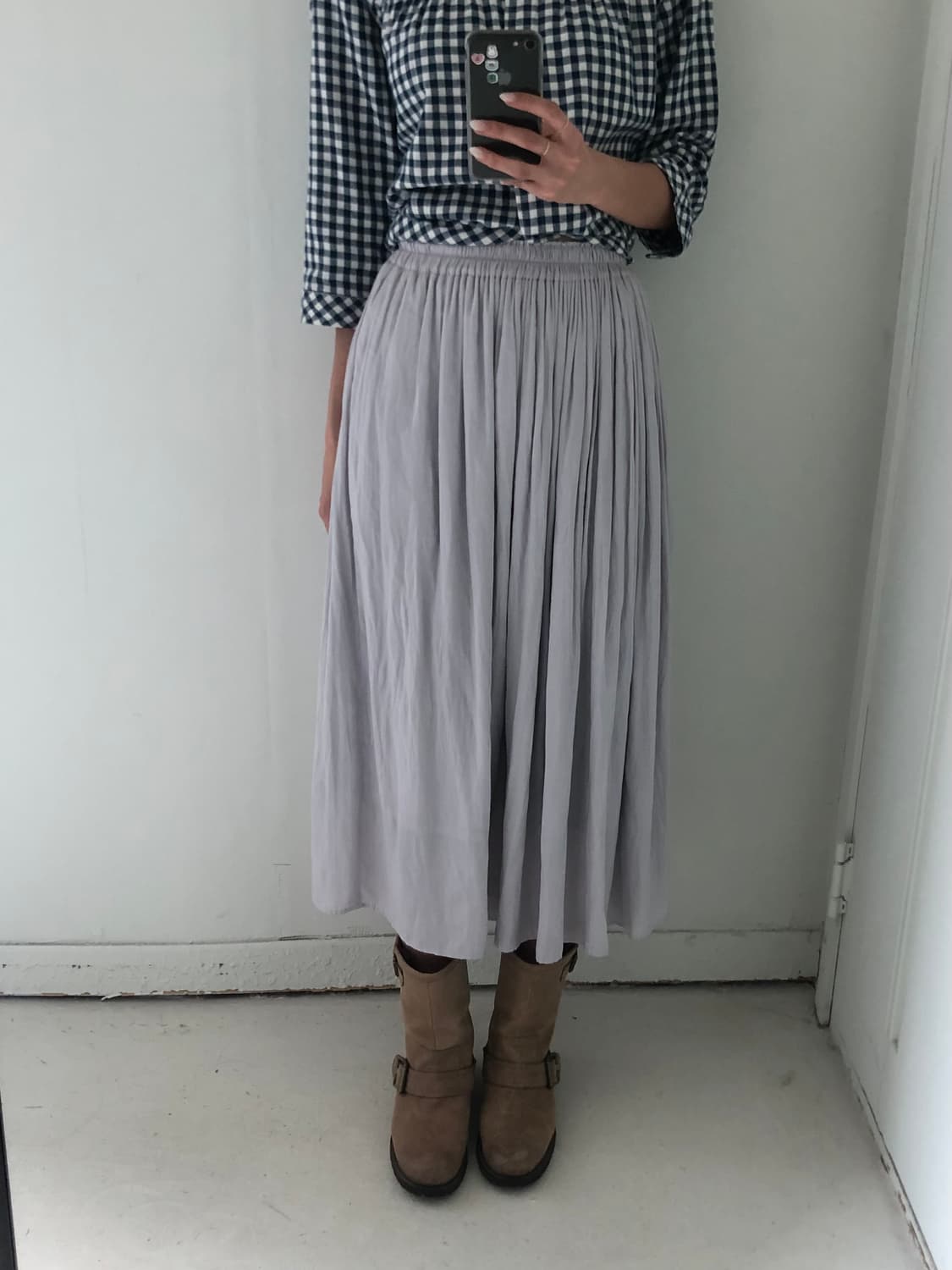 일본빈티지 라벤더 플리츠 롱스커트 상품이미지4