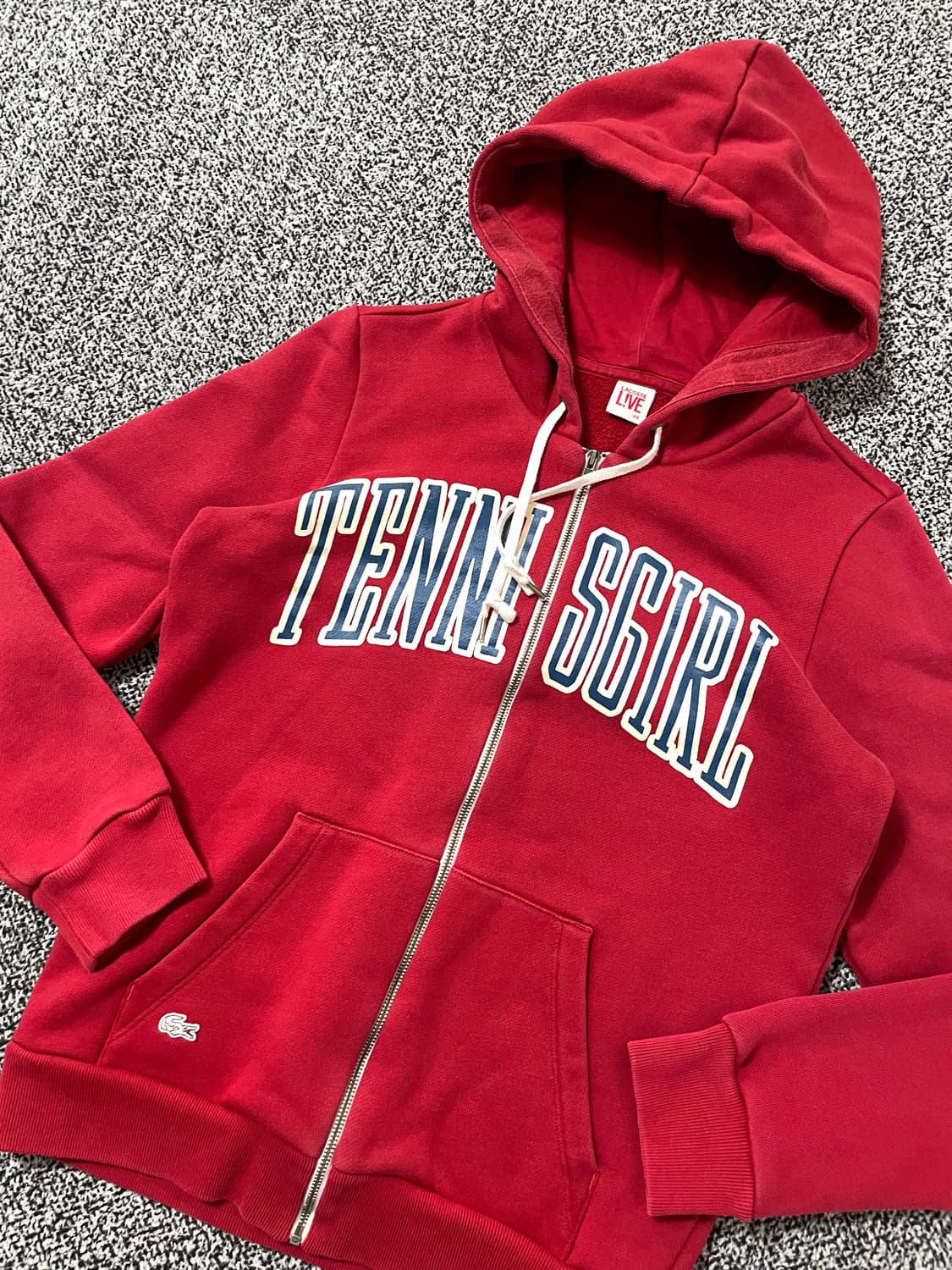 빈티지9. 라코스테 테니스걸 로고프린트 후드집업 후드 티셔츠 레드 상품이미지2