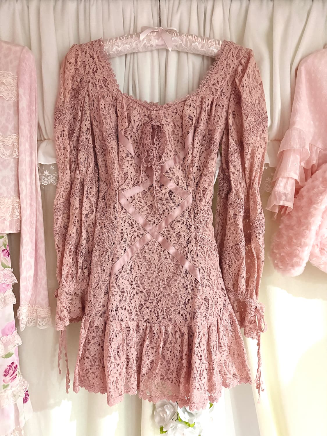 히메갸루 레이스 코르셋 프릴 리본 원피스 상품이미지1