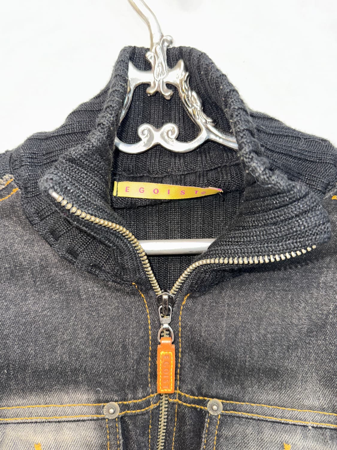 Egoist washing black denim knit zipup  상품이미지4