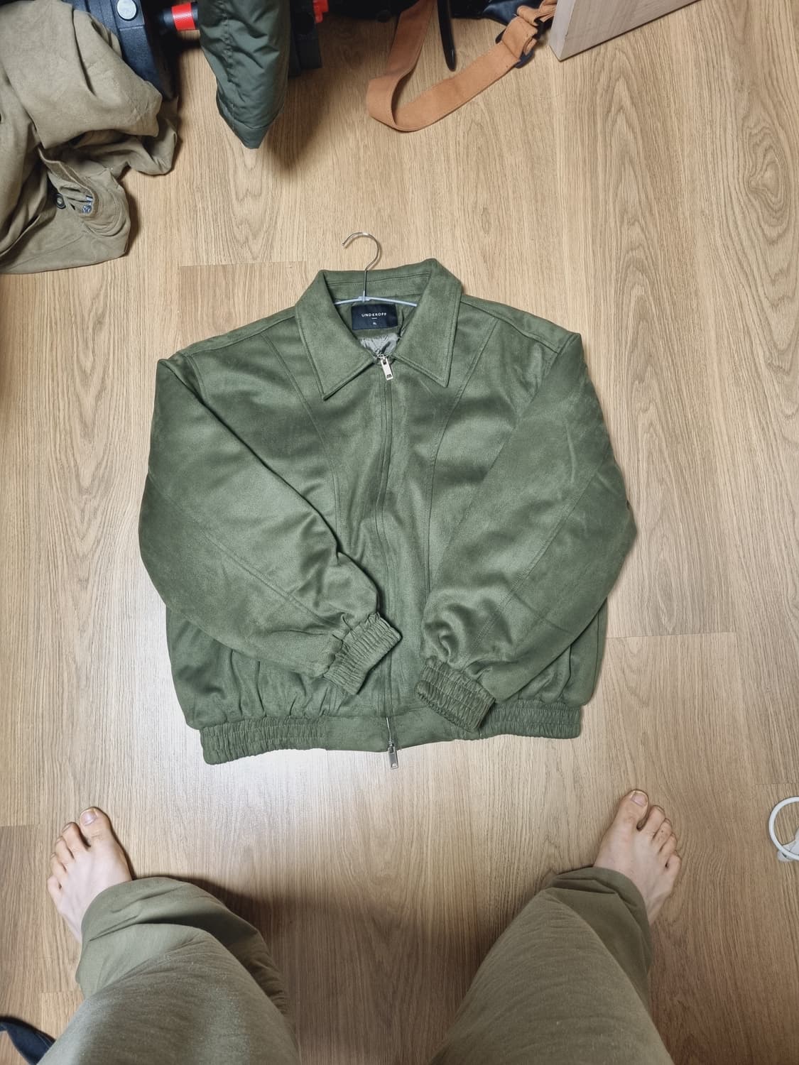 스웨이드 패디드 블루종 자켓 카키 상품이미지1