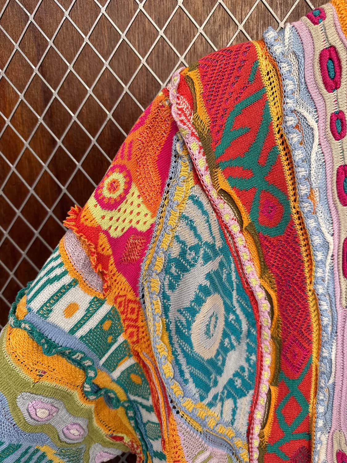 limnos 빈티지 입체 케이블 자수 패턴 그런지 오버핏 니트 S 상품이미지3